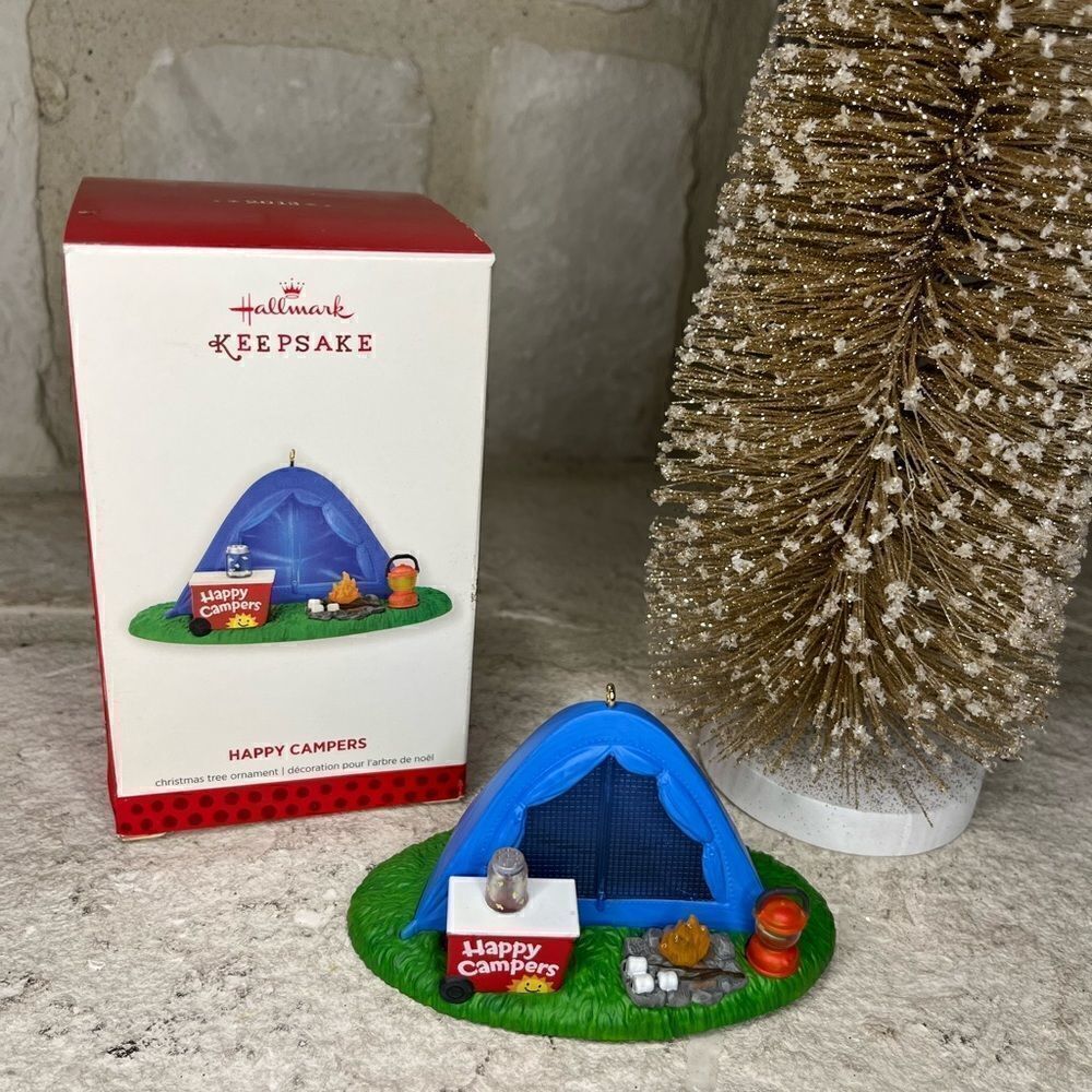 Hallmark Keepsake Ornament Happy Campers 2013 Tent Camp Fire S'mores Lan…